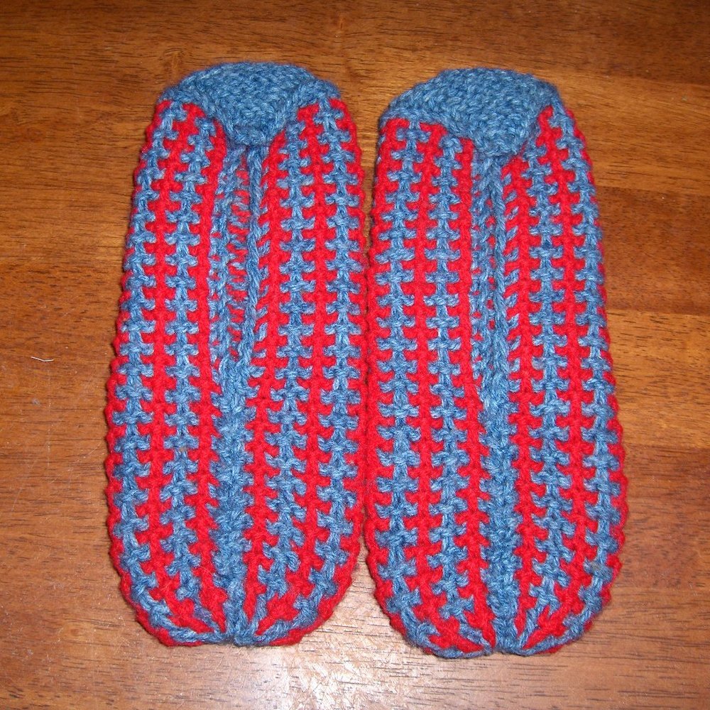 Hand Knitted Slippers. Measure 9" Long, 3 1/4" Wide